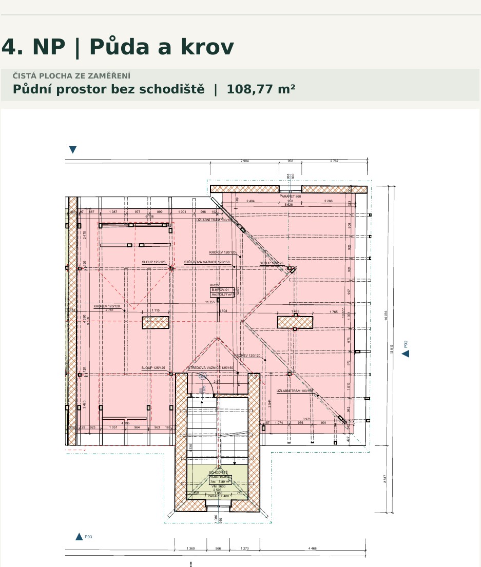Půdorys 4. NP · Půda a krov
