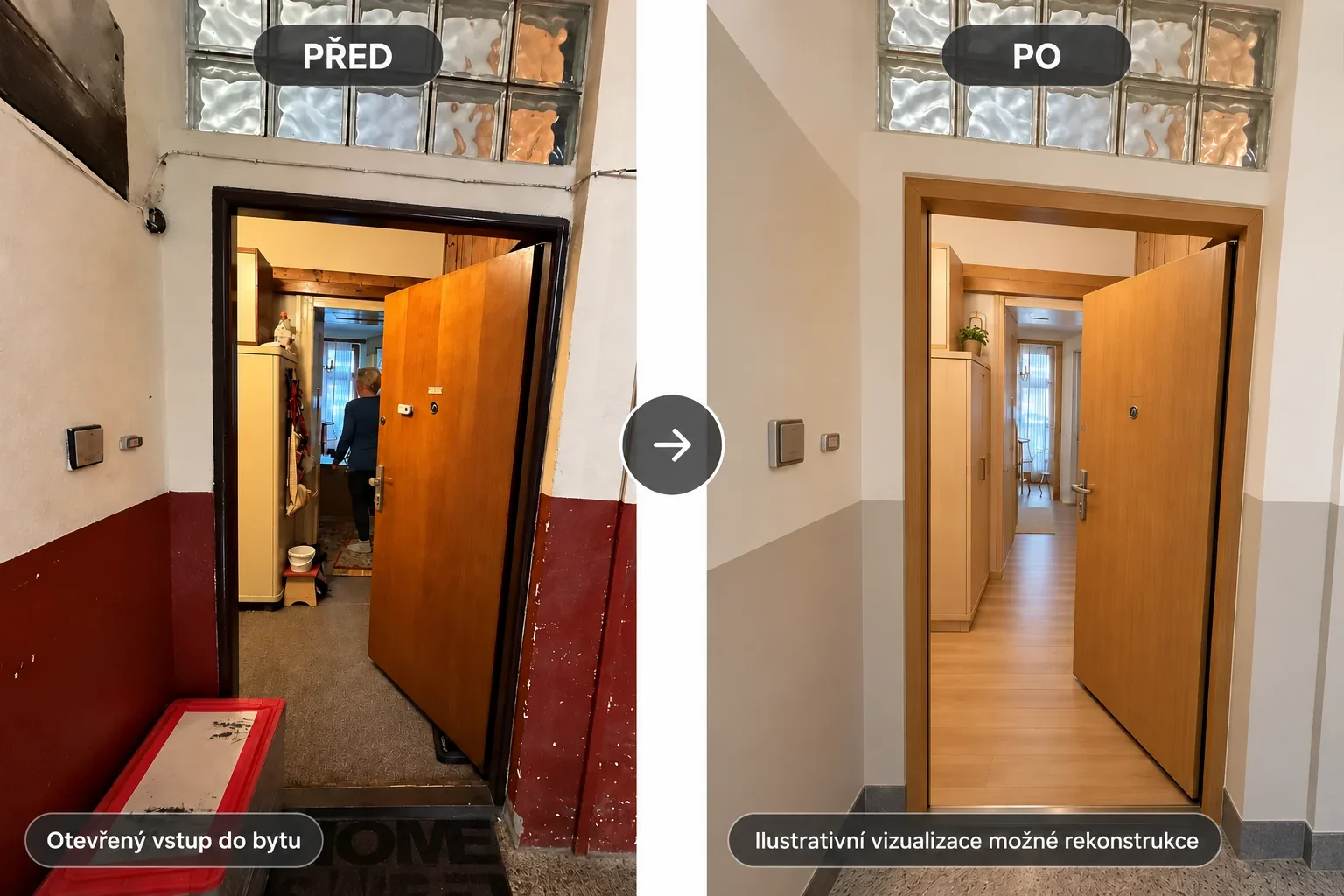 Otevreny vstup do bytu — ilustrační příklad možné rekonstrukce