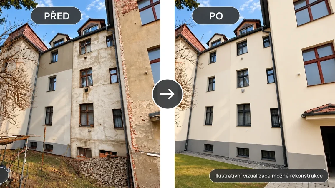 Exterier zahradni fasada — ilustrační příklad možné rekonstrukce