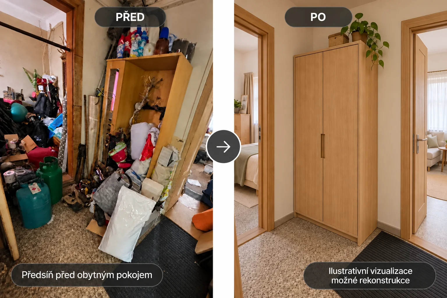 Predsin pred obytnym pokojem — ilustrační příklad možné rekonstrukce